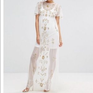 Boohoo embroidered mesh overlay dress